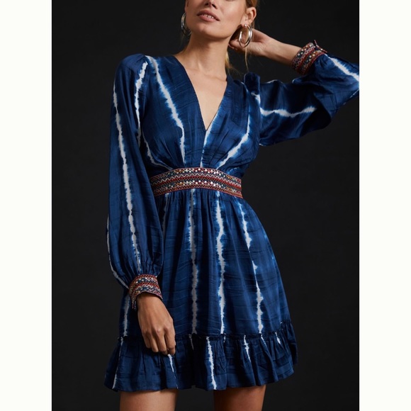 Anthropologie Verb by Pallavi Singhee Beaded Tie-dye Mini Dress|Size:Medium P - Picture 2 of 5